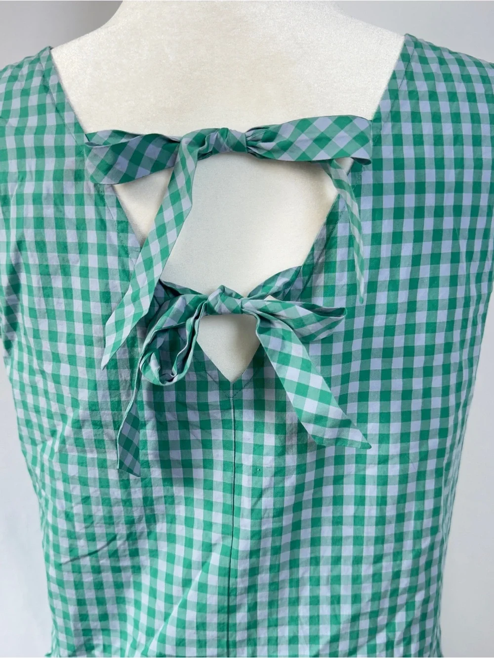 J.Crew Factory Green Gingham Bow Back Peplum Tank Top Womens Small Cottagecore